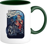 Merry Christmas Motor Kerstman - Foute kersttrui kerstcadeau - Dames / Heren / Unisex Kleding - Grappige Kerst Outfit - Mok - Bottle Groen