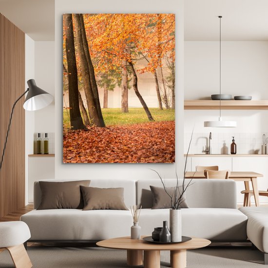 MuchoWow® Peinture sur verre 120x160 cm - Peinture sur verre acrylique - Feuilles - Automne - Forêt - Photo sur verre - Peintures