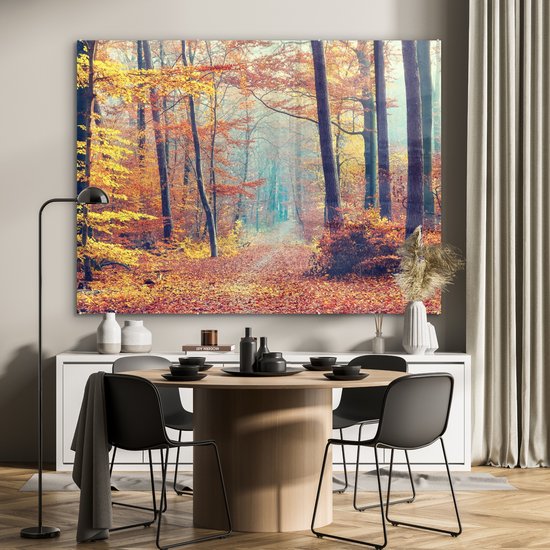 MuchoWow® Peinture sur verre 160x120 cm - Peinture sur verre acrylique - Forêt - Automne - Feuilles - Photo sur verre - Peintures