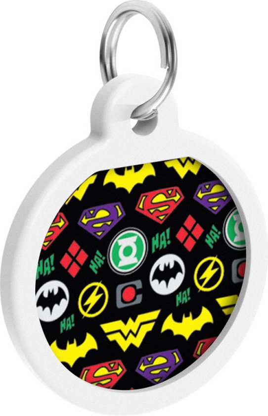 WAUDOG Superheroes Logomania QR Pet Tag / Hondenpenning - Stainless steel - 25 mm - Multi-color - Gratis App - WAUDOG