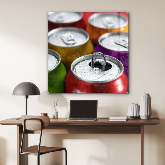 MuchoWow® Peinture sur verre - Canettes de boissons gazeuses - 90x90 cm - Peintures sur verre acrylique - Photo sur Glas
