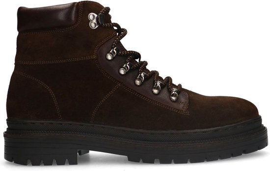 Manfield - Heren - Donkerbruine suède veterboots - Maat 40