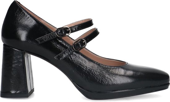 Manfield - Dames - Zwarte leren mary jane pumps - Maat 36