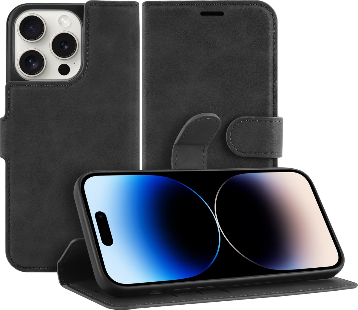 Cazy hoesje geschikt voor iPhone 14 Pro Hoesje met Pasjeshouder - Premium Bookcase - Zwart