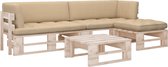 The Living Store Loungeset - Pallet - Grenenhout - 110x65x55 cm - Beige kussen