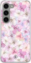 Casimoda® hoesje - Geschikt voor Samsung Galaxy S23 - Floral Hortensia - Shockproof case - Extra sterk - Siliconen/TPU - Paars, Transparant