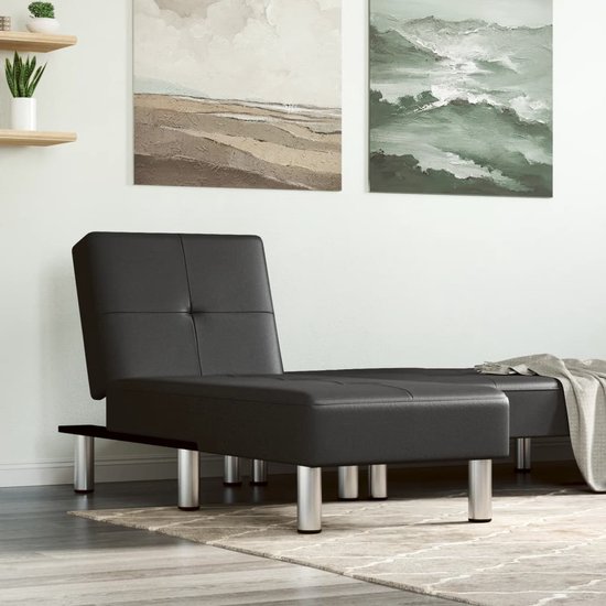 The Living Store Verstelbare Chaise Longue - Zwart - Kunstleer - 55x140x70 cm - Multifunctioneel