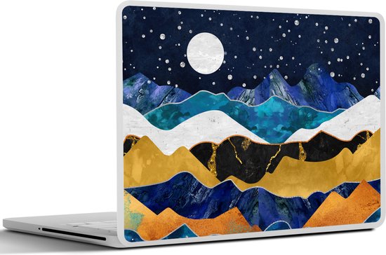 Sticker pour ordinateur portable - 14 pouces - Marbre - Or - Blauw