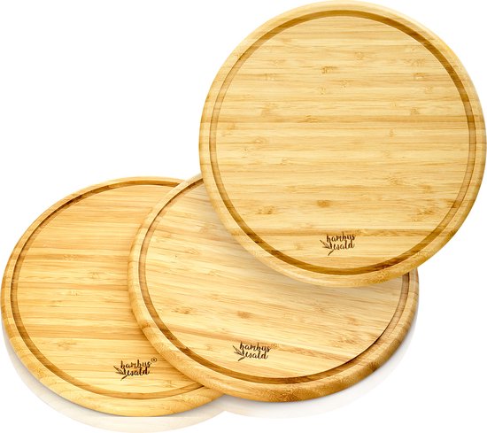 Planches à découper Klarstein - Set de 3 planches à déjeuner rondes en bambou - Klarstein - Plateau de service pour le petit déjeuner, le brunch et les sandwichs