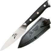 Zelite Infinity de Klarstein Alpha- Couteau d'office Royal German 4" - couteau de cuisine - couteau de chef - Handgemaakt - avec housse en cuir - Acuité des bords : 15 - 18°