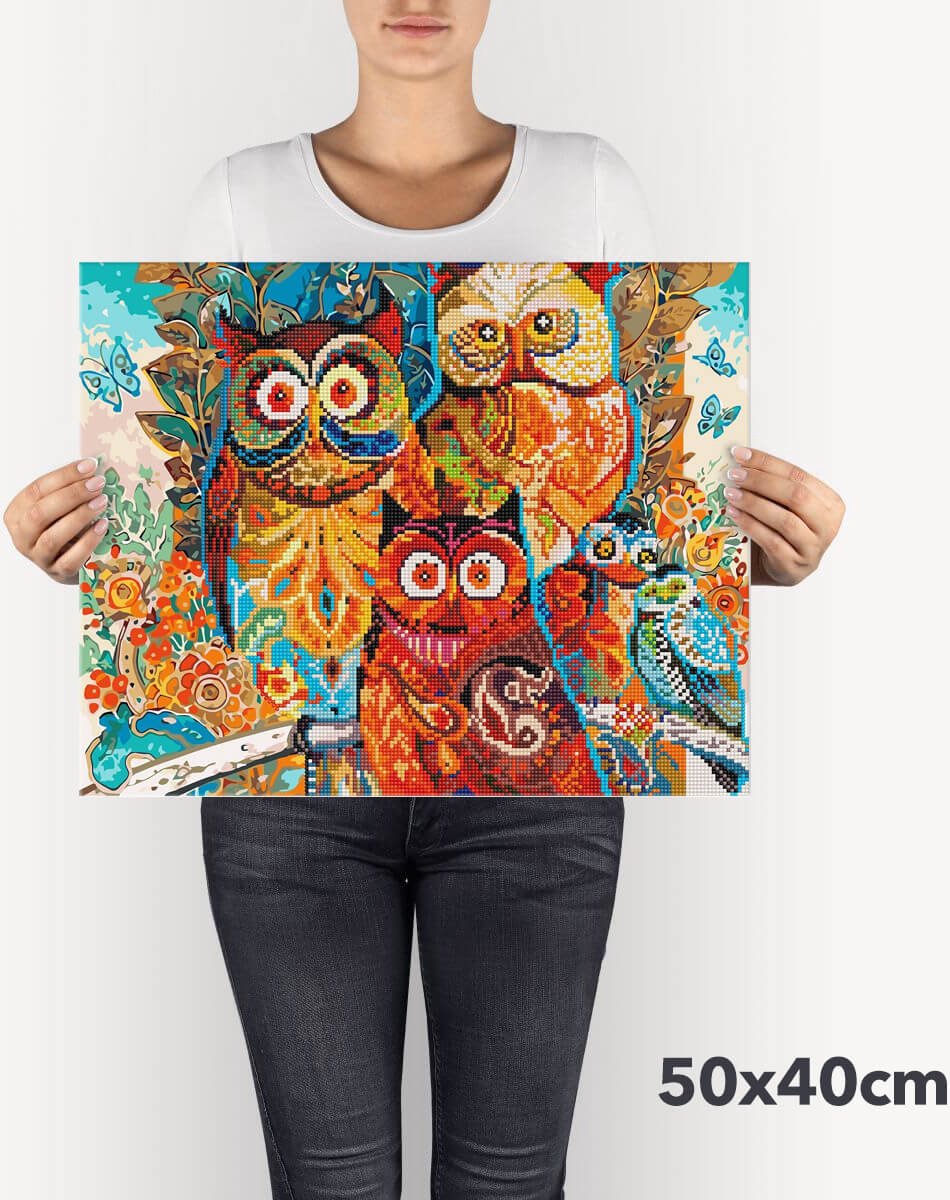 Schilderen Op Nummer Volwassenen DIY Hybrid Paint By Number Diamond Painting - Compleet Hobby Pakket op Frame met Vernis - ®Arty Bee - Uilen Feest 2.0 - 40x50cm — afbeelding 6