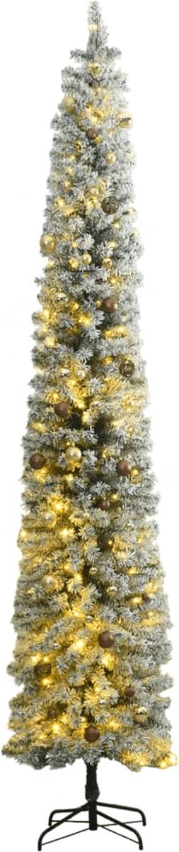 vidaXL-Kerstboom-smal-met-300-LED's-kerstballen-en-sneeuw-270-cm