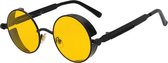 KIMU zonnebril gele glazen steampunk bril zwart rond montuur nachtbril