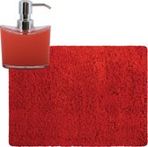MSV badkamer droogloop tapijt - Langharig - 50 x 70 cm - incl zeeppompje 260 ml - rood