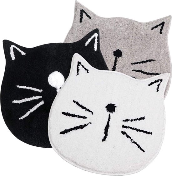 New Age Devi - Tapis de bain et Accessoires de vêtements pour bébé de salle de bain - Tapis de bain antidérapants, tapis de douche, Tapis de toilette et chat gris