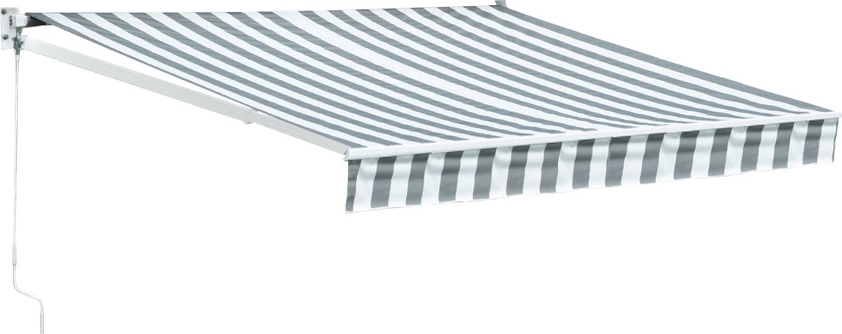 SAULE luifel 2,5 × 2m - Wit/grijs gestreept doek en witte structuur