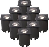 Set van 9 Cody LED Grondspots Zwart – GU10 4,5 Watt 345 lumen dimbaar - 4000K neutraal wit - Kantelbaar - Overrijdbaar - Vierkant – IP67 waterdicht