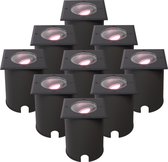 HOFTRONIC - Set van 9 Cody Smart Grondspots XL Zwart - Vierkant - Kantelbaar - RGB + WW - GU10 5,5W 345 Lumen - Bestuurbaar via smartphone en stem - IP67 Waterdicht - WiFi + Bluetooth - Smart Home tuinverlichting