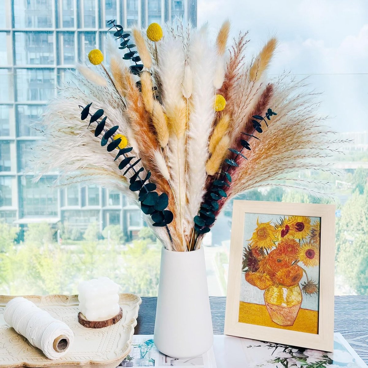 Pampas Gras Gedroogd Natuurlijk Gedroogde Bloemen Deco DIY Droog Bloemen Boeket, Pampas Gras Boeket Rietbloem Deco Ideaal voor Boho Woonkamer (75pcs)