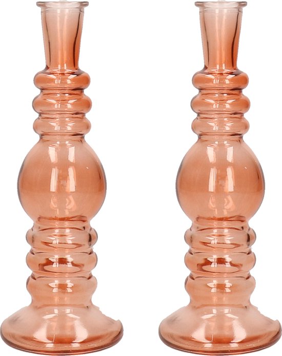 Kaarsen kandelaar Florence - 2x - zacht oranje glas - helder - D8,5 x H23 cm