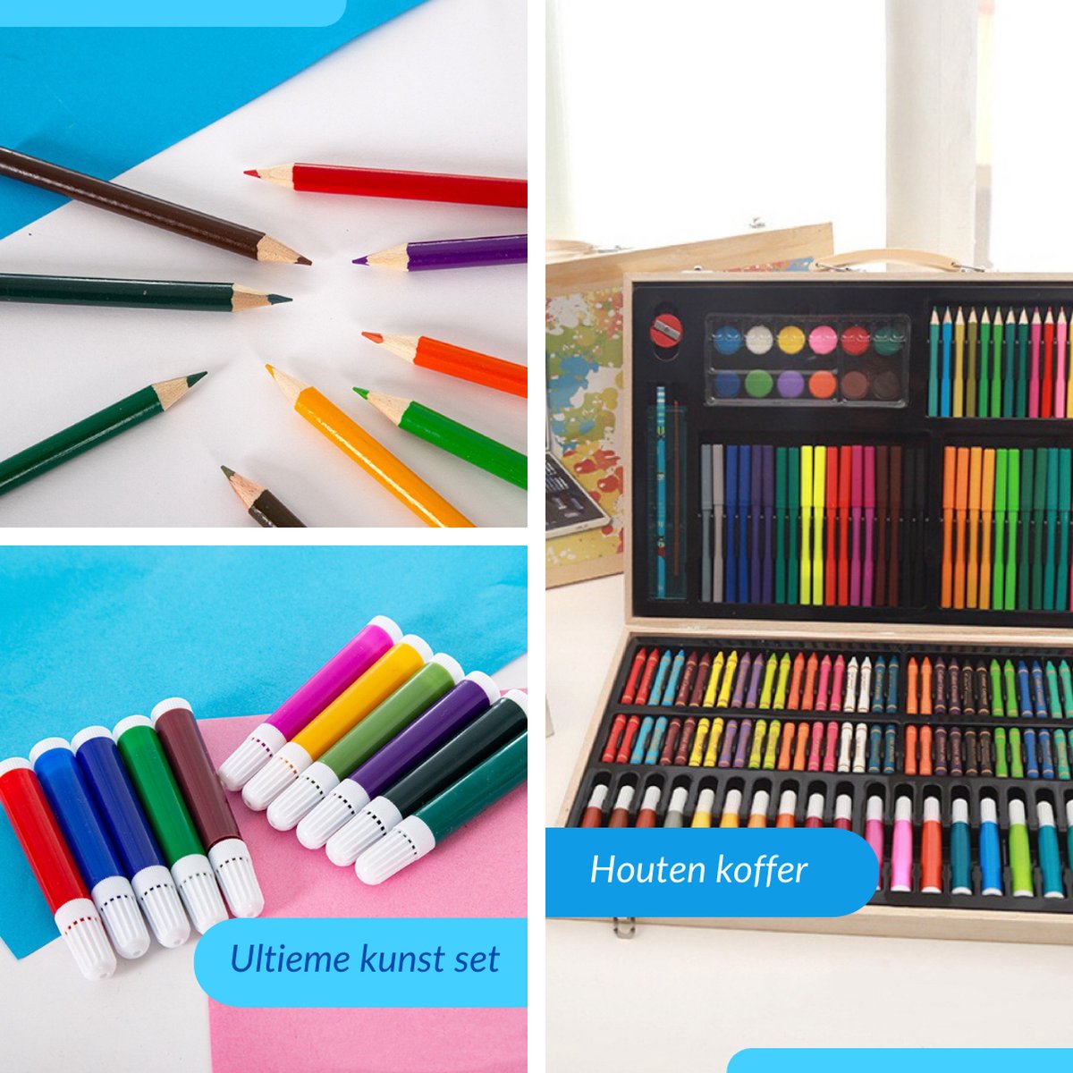 Buxibo Luxe 180-Delige Teken- en Verf Set - Tekendoos met Kleurpotloden, Waskrijt en Acrylverf - Tekenset Compleet voor Kinderen en Volwassenen — afbeelding 19
