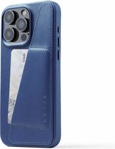 Mujjo - Full Leather Wallet iPhone 15 Pro Max - blauw