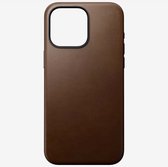 Nomad Modern Leather Case - Hoesje voor iPhone 15 Pro Max - Nomad leder - Geschikt voor MagSafe en draadloos opladen - Bruin