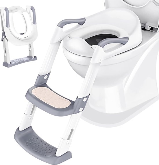 Potty Toilet Seat Baby met Trapje: Kinder Toiletbril Trainer voor Peuters Jongens en Meisjes - Hoogte Verstelbaar en Opvouwbaar Reistoiletbril met Spatscherm en Handvatten | Wit