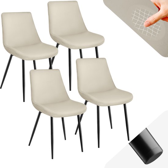 tectake® eetkamerstoelen set van 4 - fluwelen gestoffeerde stoelen met rugleuning - ergonomische woonkamerstoel met gevoerde fluwelen zitting - comfortabele keukenstoel - zwarte metalen poten - creme
