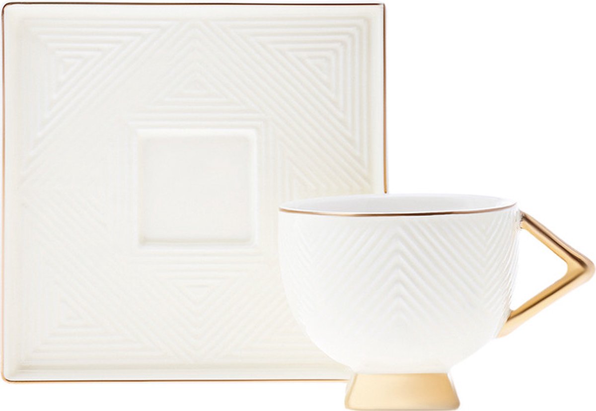 Set De 2 Tasses à Café Turc Karaca Art Deco - Porcelaine Crème Avec Motifs Iznik Et Détails Dorés - 90ml - Lavage Main - Élégant Et Raffiné