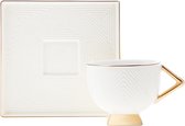 Ensemble Karaca Art Deco Cream avec 2 tasses à café, tasses à moka, tasses à expresso, tasses à café, ensemble en porcelaine, mokkatas robustes, rebord épais, porcelaine