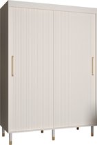 Zweefdeurkast Kledingkast met 2 schuifdeuren Garderobekast slaapkamerkast Kledingstang met planken | elegante kledingkast, glamoureuze stijl (LxHxP): 150x208x62 cm - CAPS S1 (Wit, 150 cm)