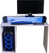 Game Bureau Gaming Desk met LED Verlichting Tafel Computer Bureau - (LxHxP): 50x90x107 cm - SHOT 2 (Wit + Blauwe LED)