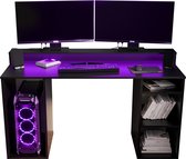Bureau de jeu Bureau de Gaming avec table Siècle des Lumières LED Bureau Ordinateur - (LxHxP) : 50x90x138 cm - SHOT 1 (Zwart + LED Violet )