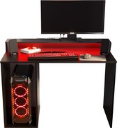 Game Bureau Gaming Desk met LED Verlichting Tafel Computer Bureau - (LxHxP): 50x90x107 cm - SHOT 2 (Zwart + Rode LED)