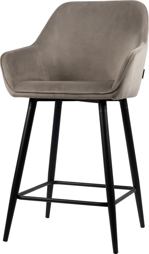 Usuals - Tabouret de bar Dora - Velours - Pieds en acier - Chaise de bar - Beige