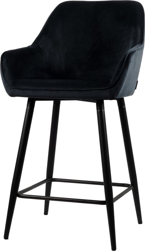 Usuals - Tabouret de bar Dora - Velours - Pieds en acier - Chaise de bar - Zwart