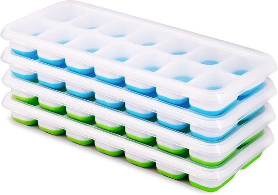 Siliconen Ijsblokjesvorm met Deksel en Container 64 Stuks Ijsblokjes Gemakkelijk Los Te Maken Herbruikbare Ijsblokjesbak Voor Cocktails, Whisky en Meer BPA-vrij,Purple