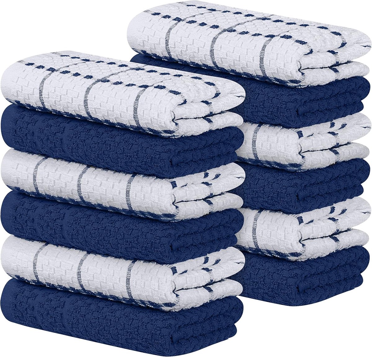 12 Keuken Handdoeken Set - 38 x 64 cm - 100% Ring Gesponnen Katoenen Superzacht en Absorberend Schotelantennes, Theedoeken en Barkrukken Handdoeken (marine blauw en wit)
