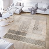 Tapiso Crystal Vloerkleed Beige Grijs Lijnen 3D Effect Tapijt Maat- 200x300