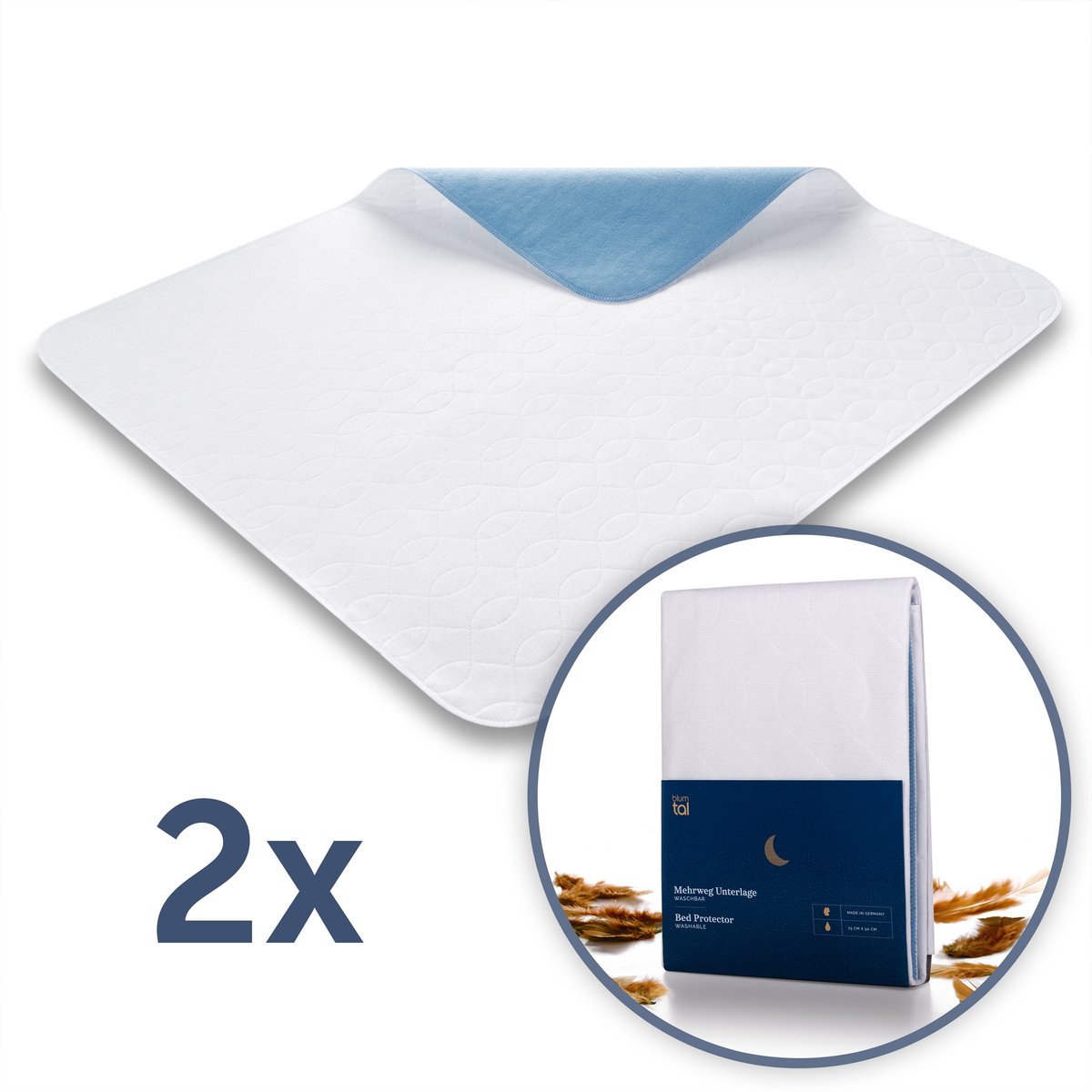 Blumtal Matrasbeschermer Baby - Waterdicht en wasbaar - Absorberende Matrasbeschermhoes -75 x 90cm - Wit - Blauw - Set van 2