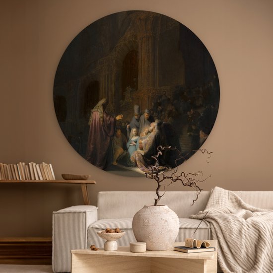 Chant de louange de Siméon - Peinture de Rembrandt van Rijn assiette en plastique cercle mural ⌀ 120 cm