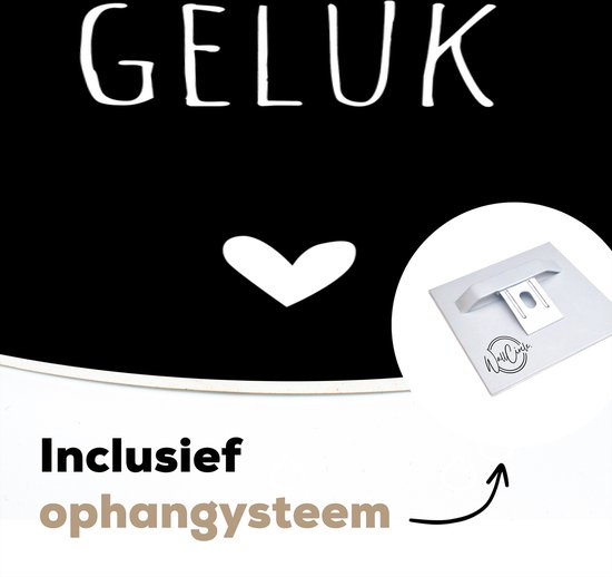 Wall Circle - Wall Circle Inside - Citation - Geluk - Zwart - Wit - Coeur - ⌀ 60 cm - Décoration murale - Peintures Ronds - Cadeau Saint Valentin