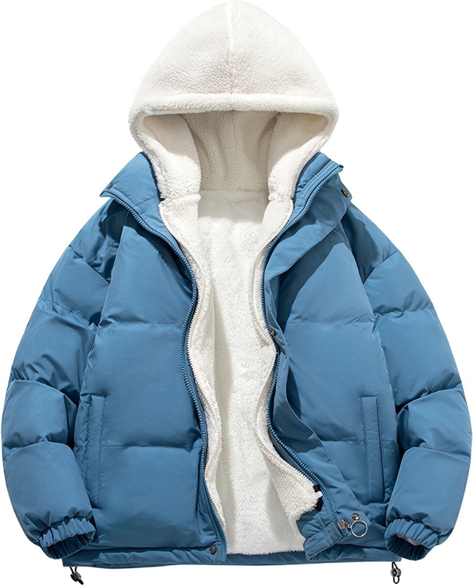 Livano Parka Heren Winterjas Sherpa Voor Heren Jas Winter Volwassen Extra Zacht Blauw