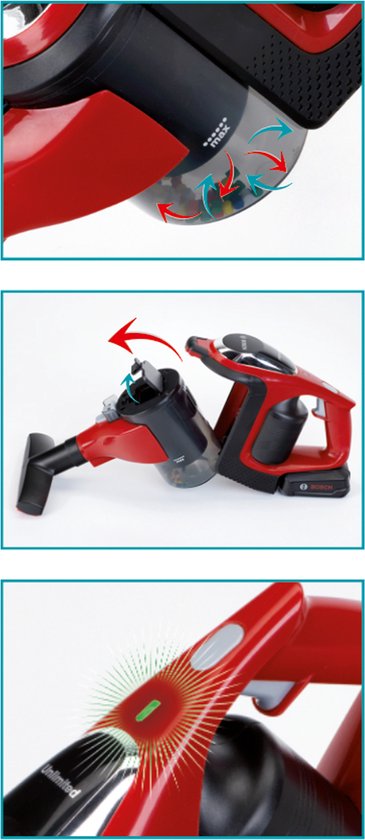 Klein Toys Bosch Unlimited stofzuiger rood - 16x16x80 cm - incl. draaibare en afneembare vloer zuigmond - rood - Klein
