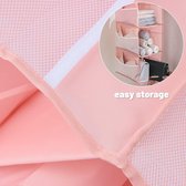 Hangende plank kledingkast, 4 compartimenten hangende organizer kast met 12 mesh zijvakken voor familiekast slaapkamer, opvouwbaar en universele pasvorm 30 x 22,5 x 80 cm (roze)