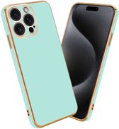 Cadorabo Hoesje geschikt voor Apple iPhone 15 PRO in Glossy Mintgroen - Goud - Beschermhoes Case Cover van flexibel TPU-silicone en met camerabescherming