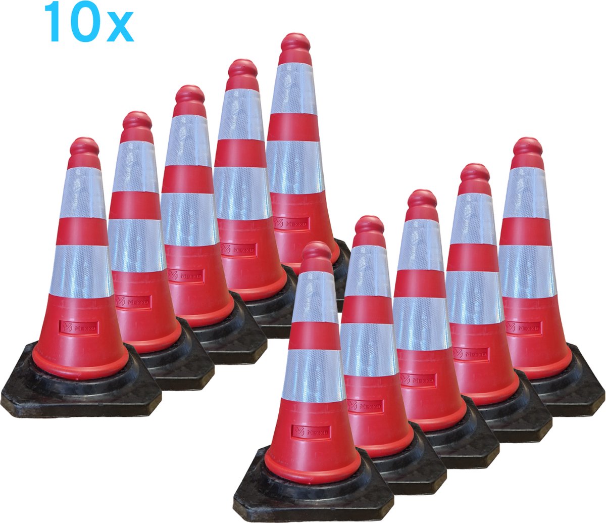 Pion - pionnen 50cm met rubber voet - verkeerskegel - 10 stuks