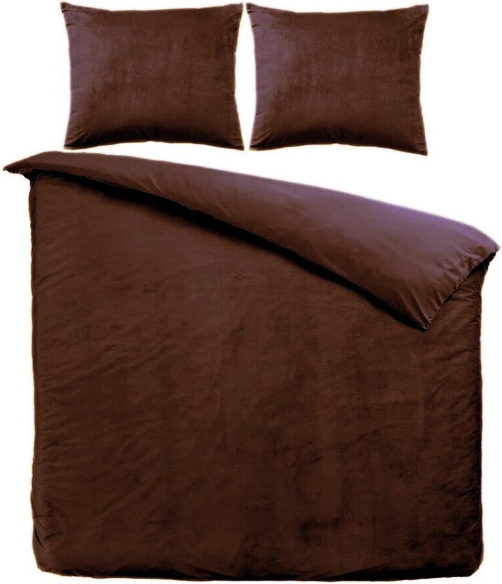 Beau Maison - Velvet Dekbedovertrek - Coffee Brown - 200 x 200/220 cm + 2 kussenslopen