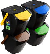 KADAX - Recycling-emmer, 25 liter afvalemmer/prullenbak met deksel - afvalemmerset voor gemakkelijke afvalscheiding, afvalverzamelaar, afvalscheider voor biologisch afval, papier, glas - 4x25L